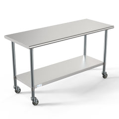 24" x 60" 18-Gauge 304 Stainless Steel Commercial Work Table with Casters, CT2460-18C.