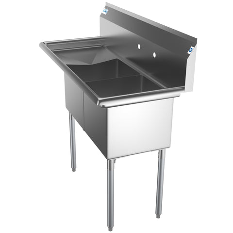 48 in. Two Compartment Stainless Steel Commercial Sink with 2 Drainboards, Bowl Size 15"x 15"x 12" SB151512-15L3.