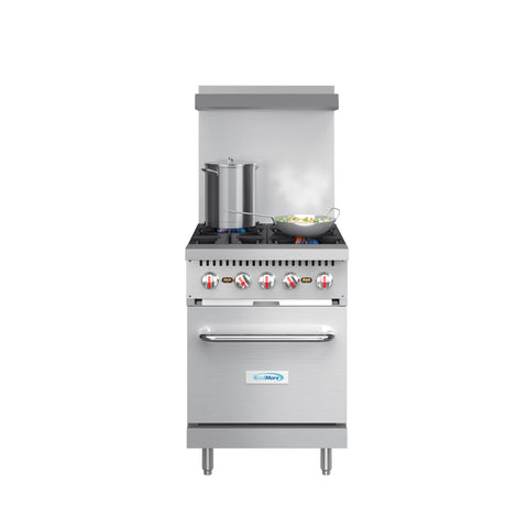 24 in. 4 Burner Commercial Liquid Propane Range with Oven in Stainless-Steel (KM-CR24-LP)