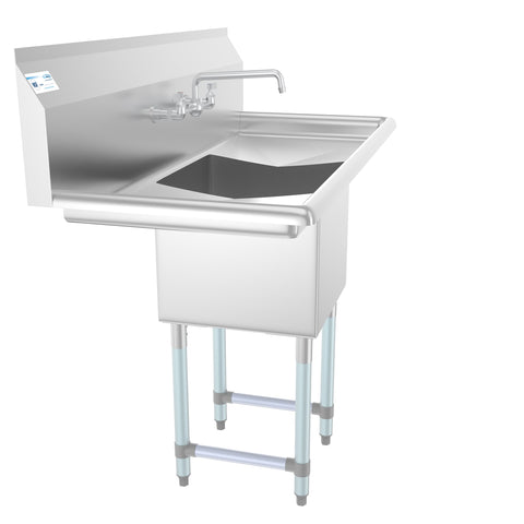 45 in. One compartment Stainless Steel Commercial Sink with Drainboards and Faucet, Bowl Size 15"x 15"x 12" SA151512-15B3FA.