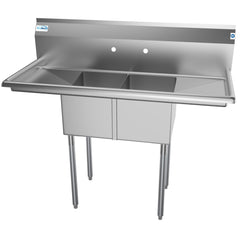 48 in. Two Compartment Stainless Steel Commercial Sink with 2 Drainboards, Bowl Size 12"x 16"x 10" SB121610-12B3.