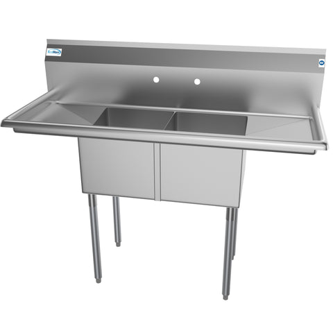 52 in. Two Compartment Stainless Steel Commercial Sink with 2 Drainboards, Bowl Size 14"x 16"x 11" SB141611-12B3.
