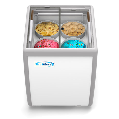 26 in. 4 Tub Ice Cream Dipping Cabinet Display Freezer with Sliding Glass Door, 6 cu. ft. KM-ICD-26SD.