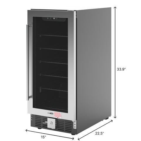 15 in. Small Stainless Steel, Glass-Door Built-In Refrigerator and Beverage Cooler, 3 cu. ft. - KM-BIR3C-GD.