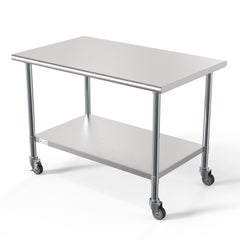 30" x 48" 18-Gauge 304 Stainless Steel Commercial Work Table with Casters, CT3048-18C.