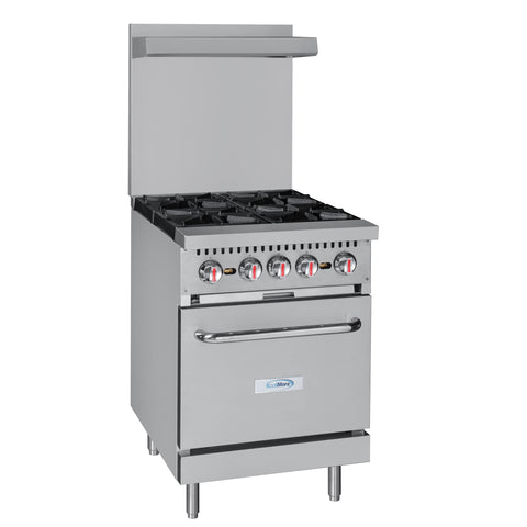 24 in. 4 Burner Commercial Natural Gas Range with Oven in Stainless-Steel (KM-CR24-NG)