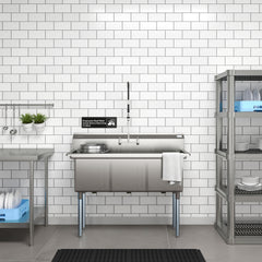 60 in. Three Compartment Commercial Sink Bowl Size 18x18x14 Stainless-Steel 18 Gauge (KM-SC181814-N3)