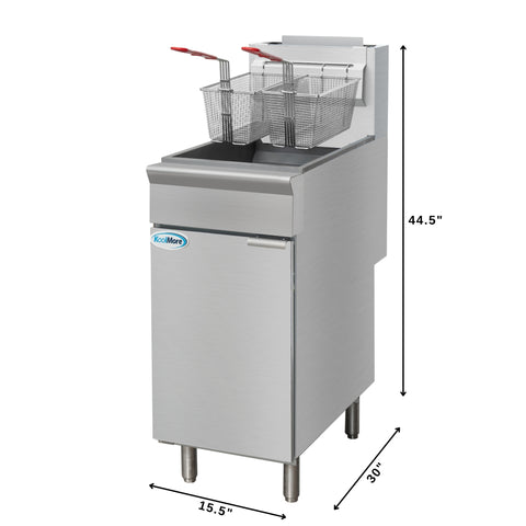 40 lb. Floor Standing Natural Gas Commercial Fryer with 90,000 BTU in Stainless-Steel, ETL Listed (KM-FDF40-NG)