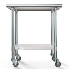24" x 30" 18-Gauge 304 Stainless Steel Commercial Work Table with Casters, CT2430-18C.