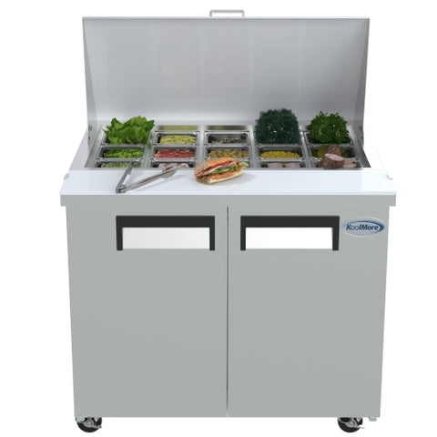 2-Door Mega Top Stainless Steel Refrigerated Sandwich Prep Table, 10 cu. ft. SPTR-2D-10C-LT.