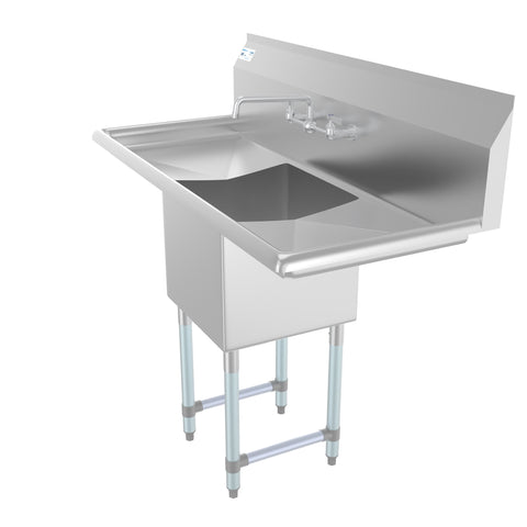 45 in. One compartment Stainless Steel Commercial Sink with Drainboards and Faucet, Bowl Size 15"x 15"x 12" SA151512-15B3FA.
