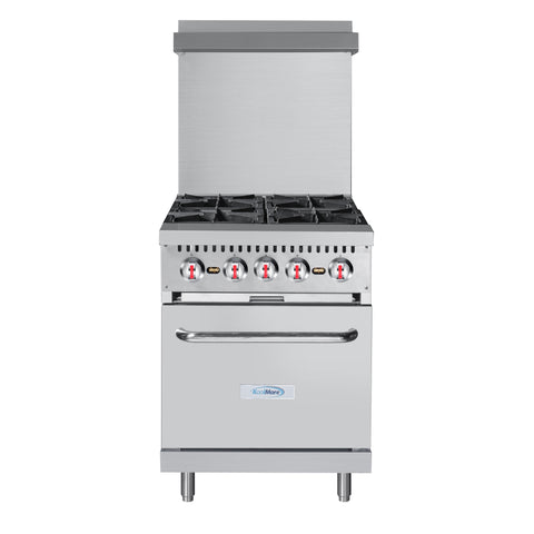 24 in. 4 Burner Commercial Liquid Propane Range with Oven in Stainless-Steel (KM-CR24-LP)
