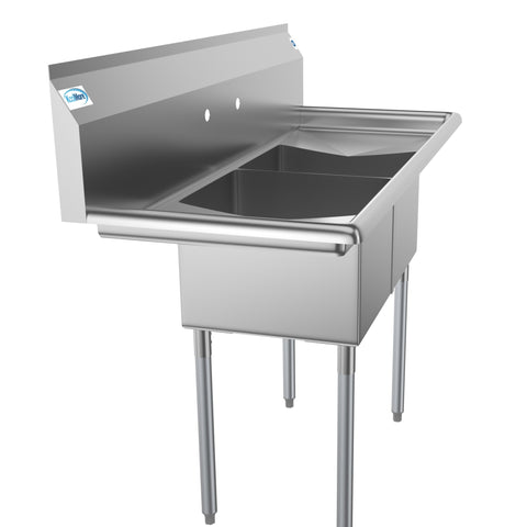 52 in. Two Compartment Stainless Steel Commercial Sink with 2 Drainboards, Bowl Size 14"x 16"x 11" SB141611-12B3.