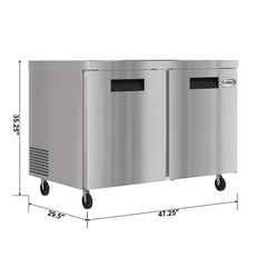 48 in. Two Door Commercial Undercounter Refrigerator in Stainless-Steel 11 cu. ft. (KM-UCR-2DSS)