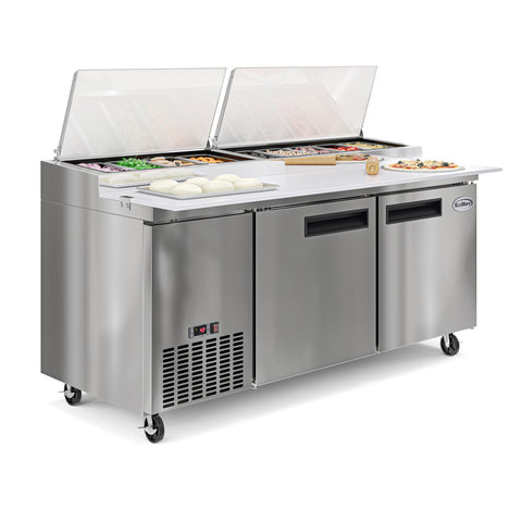 71 in. Two Door Commercial Pizza Prep Refrigerator in Stainless-Steel (KM-RPPS-2DSS)