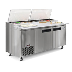 71 in. Two Door Commercial Pizza Prep Refrigerator in Stainless-Steel (KM-RPPS-2DSS)
