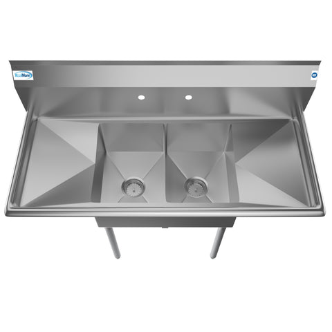 48 in. Two Compartment Stainless Steel Commercial Sink with 2 Drainboards, Bowl Size 12"x 16"x 10" SB121610-12B3.