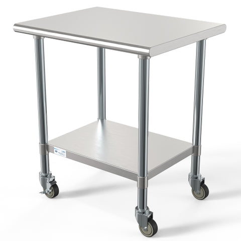 24" x 30" 18-Gauge 304 Stainless Steel Commercial Work Table with Casters, CT2430-18C.