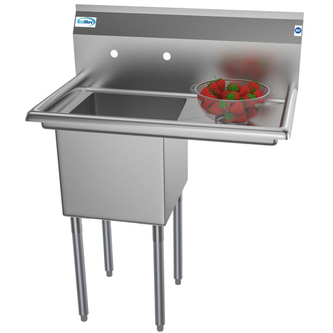 33 in. One Compartment Stainless Steel  Commercial Sink with Drainboard, Bowl Size 15"x 15"x 12" SA151512-15R3.