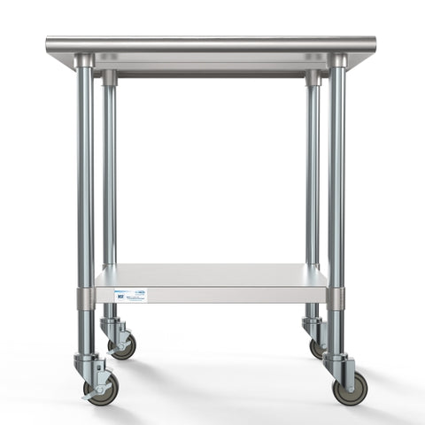 30" x 30" 18-Gauge 304 Stainless Steel Commercial Work Table with Casters, CT3030-18C.