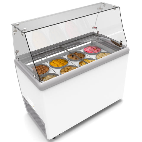 50 in. 8 Tub Ice Cream Dipping Cabinet Display Freezer with Sliding Glass Door and Sneeze Guard 13 cu. ft. KM-ICD-49SD-FG.