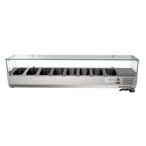 71 in. Eight Pan Refrigerated Countertop Condiment Prep Station - SCDC-8P-SG