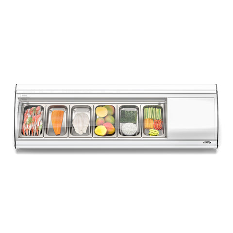60 in. Glass Sushi Countertop Display Refrigerator with 6 Stainless Steel Trays in White (KM-SR60-WH)