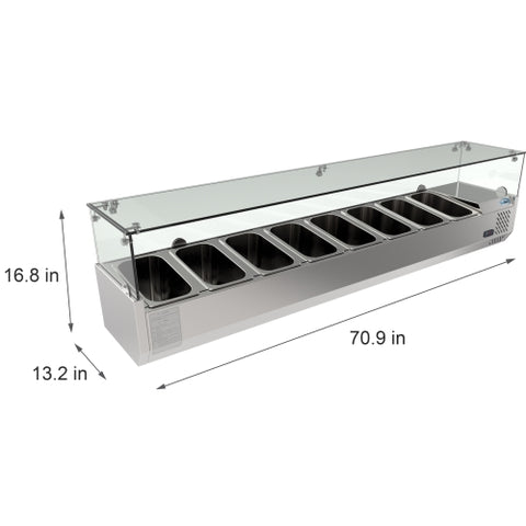 71 in. Eight Pan Refrigerated Countertop Condiment Prep Station - SCDC-8T