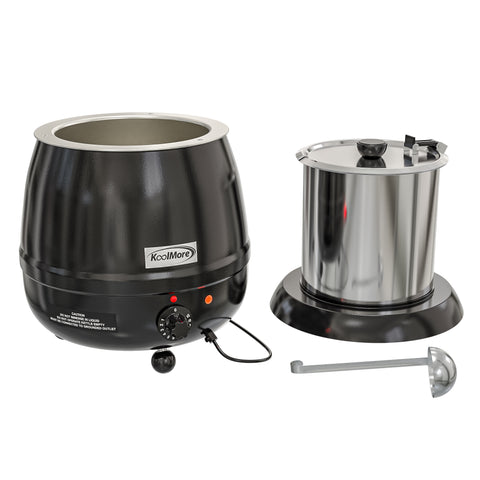 11.5 Qt. Round Countertop Black Stainless-Steel Food / Soup Kettle Warmer, SK-BK-3G.