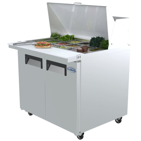 2-Door Mega Top Stainless Steel Refrigerated Sandwich Prep Table, 10 cu. ft. SPTR-2D-10C-LT.