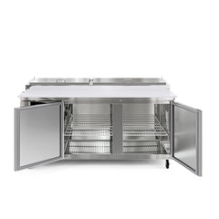 71 in. Two Door Commercial Pizza Prep Refrigerator in Stainless-Steel (KM-RPPS-2DSS)