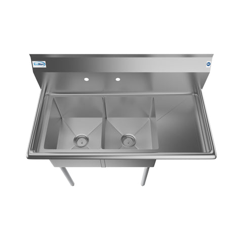 43 in. Two Compartment Stainless Steel Commercial Sink with Drainboard, Bowl Size 14"x 16"x 11" SB141611-12R3.