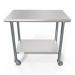 24" x 36" 18-Gauge 304 Stainless Steel Commercial Work Table with Casters, CT2436-18C.