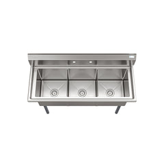 60 in. Three Compartment Commercial Sink Bowl Size 18x18x14 Stainless-Steel 18 Gauge (KM-SC181814-N3)