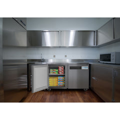 48 in. Stainless Steel Two-Door Worktop Commercial Freezer with 3.5 in. Backsplash, 12 cu. ft. FWT-2D-12C.
