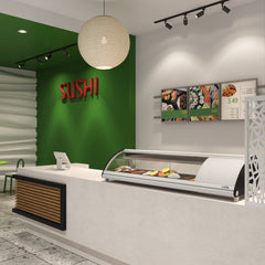 60 in. Glass Sushi Countertop Display Refrigerator with 6 Stainless Steel Trays in White (KM-SR60-WH)