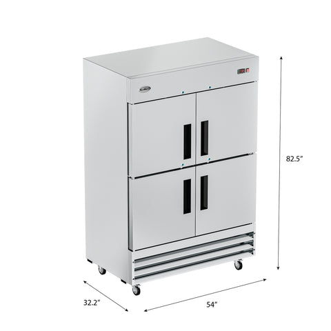 54 in. Commercial Stainless Steel Solid Half Door Reach-In Refrigerator 47 cu. ft. RIR-2D-SSHD
