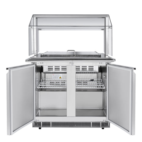 36 in. Commercial Refrigerated Prep Station with Sneeze Guard and Buffet Slide, 6 Pans with Covers and Two Adjustable Shelves in Stainless-Steel, ETL Listed (KM-RBT-36CSFG)