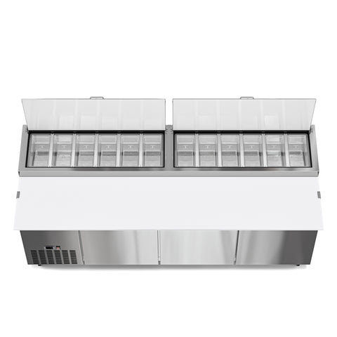 92 In. Three Door Commercial Pizza Prep Refrigerator in Stainless-Steel (KM-RPPS-3DSS)