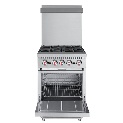 24 in. 4 Burner Commercial Liquid Propane Range with Oven in Stainless-Steel (KM-CR24-LP)