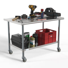 30" x 48" 18-Gauge 304 Stainless Steel Commercial Work Table with Casters, CT3048-18C.
