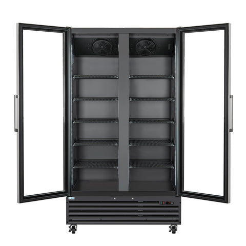 47 in. Two-Door Commercial Display Merchandiser Refrigerator in Sleek Black, 35 cu. ft. ETL Listed (KM-MDR-2GD-35CNL-BK)