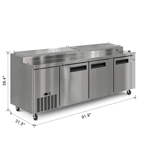 92 In. Three Door Commercial Pizza Prep Refrigerator in Stainless-Steel (KM-RPPS-3DSS)