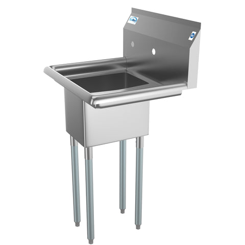23 in. One Compartment Stainless Steel Commercial Sink with Drainboard, Bowl Size 10"x 14"x 10" SA101410-10R3.