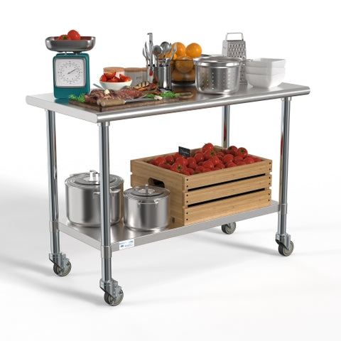24" x 48" 18-Gauge 304 Stainless Steel Commercial Work Table with Casters, CT2448-18C.