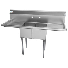 56 in. Two Compartment Stainless Steel Commercial Sink with 2 Drainboards, Bowl Size 12"x 16"x 10" SB121610-16B3.