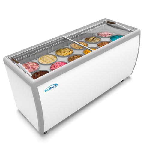 70 in. 12 Tub Ice Cream Dipping Cabinet Display Freezer with Sliding Glass Door, 20 cu. ft. KM-ICD-71SD.