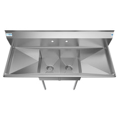 56 in. Two Compartment Stainless Steel Commercial Sink with 2 Drainboards, Bowl Size 12"x 16"x 10" SB121610-16B3.