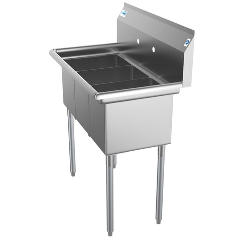 36 in. Three Compartment Stainless Steel Commercial Sink, Bowl Size 10" x 14" x 10" SC101410-N3.
