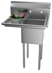 29 in. One compartment Stainless Steel Commercial Restaurant Sink with Drainboard, Bowl Size 14" x 16" x 11"  SA141611-12L3.